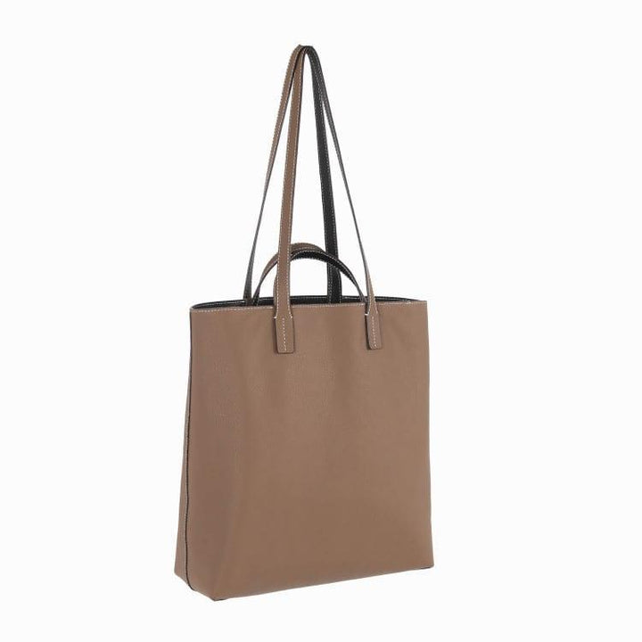 Black & Khaki Double-sided Full Grain Cow Leather Large Capacity Tote Bag | Handbag | Shoulder Bag - loliday.net