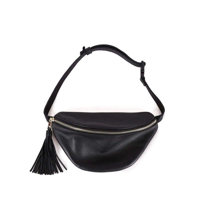 Black  Full Grain Cow Leather Crossbody Bag - loliday.net