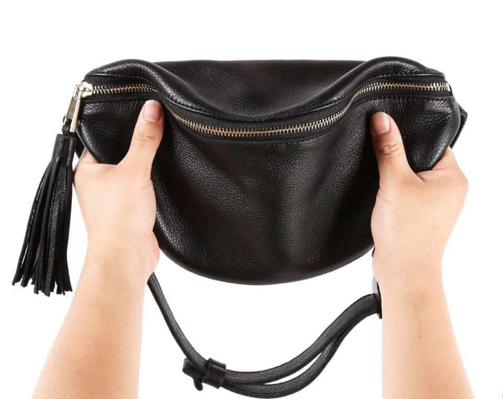 Black  Full Grain Cow Leather Crossbody Bag - loliday.net