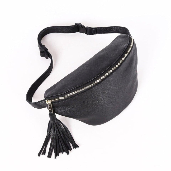 Black  Full Grain Cow Leather Crossbody Bag - loliday.net