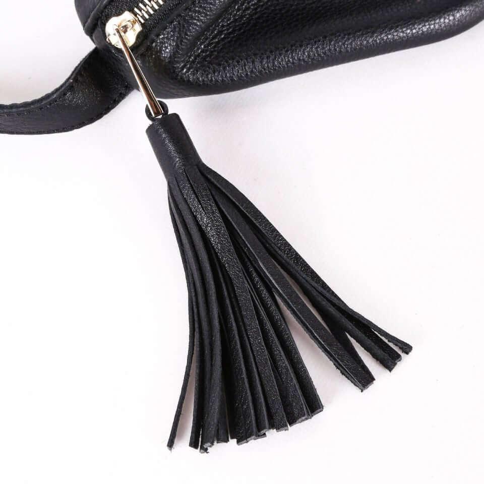 Black  Full Grain Cow Leather Crossbody Bag - loliday.net