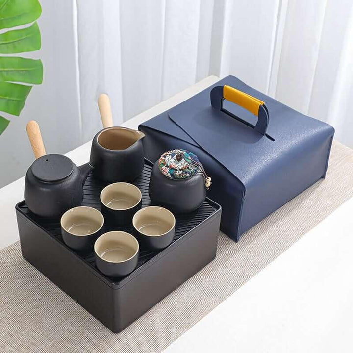 Black Pottery Travel Tea Set - 8pcs - www.zawearystocks.com