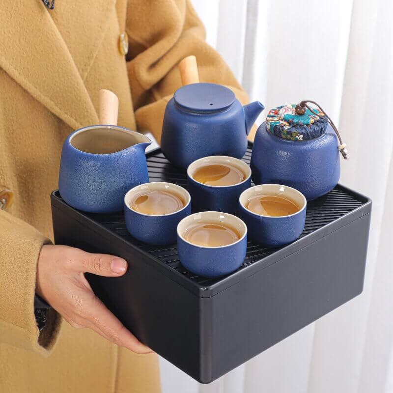 Black Pottery Travel Tea Set - 8pcs - www.zawearystocks.com