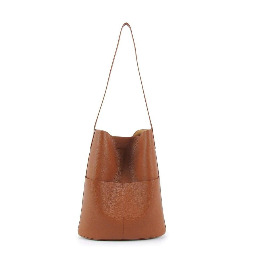 NO.2 Brown Full Grain Cow Leather Bucket Bag | Tote Bag | Shoulder Bag - www.zawearystocks.com