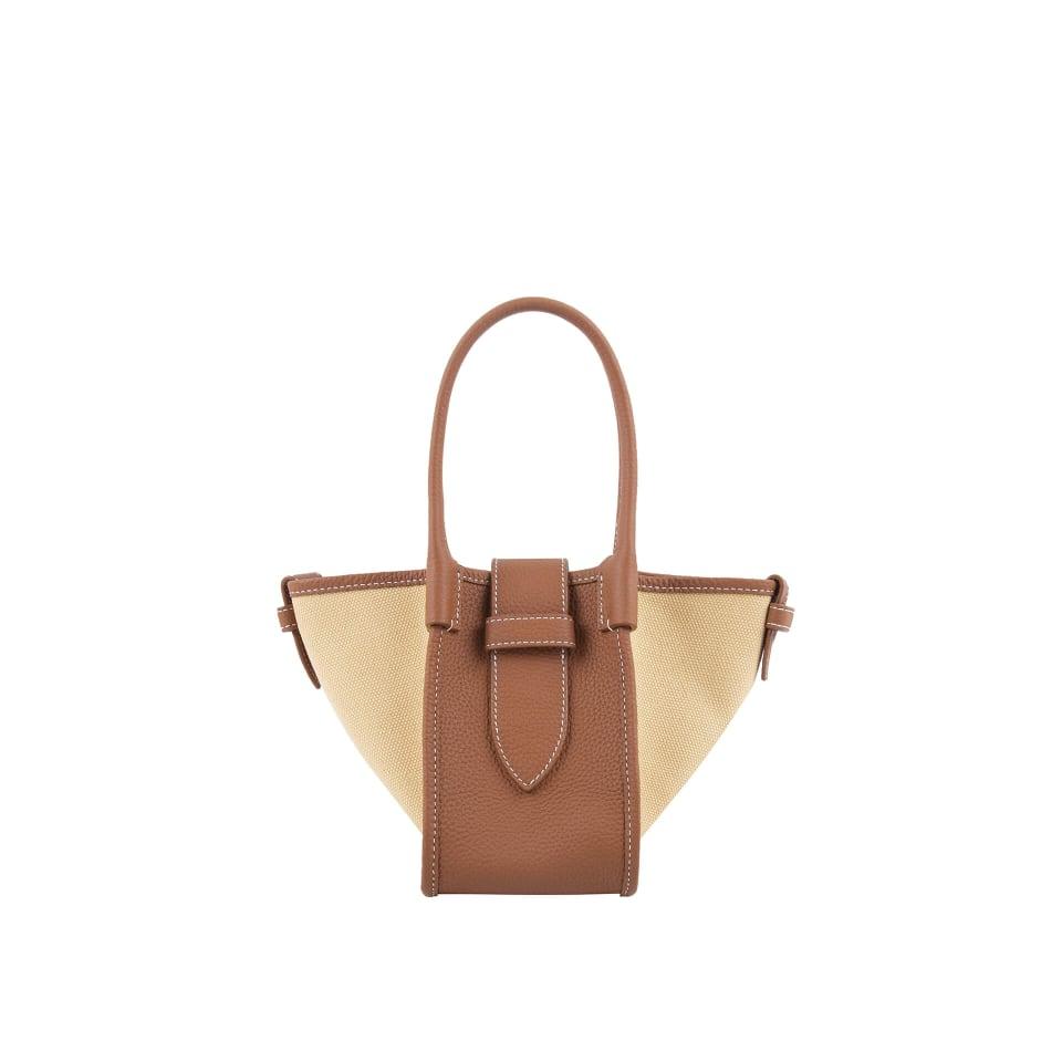 Mini Brown Two-handed Canvas and Full Grain Cow Leather Square Swing Bag | Wings Bag - www.zawearystocks.com