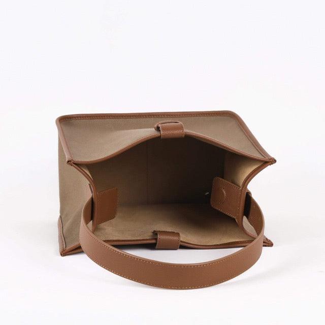 Dark Brown & Dark Khaki Canvas Square Large Capacity Tote Bag - www.zawearystocks.com