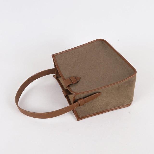 Dark Brown & Dark Khaki Canvas Square Large Capacity Tote Bag - www.zawearystocks.com