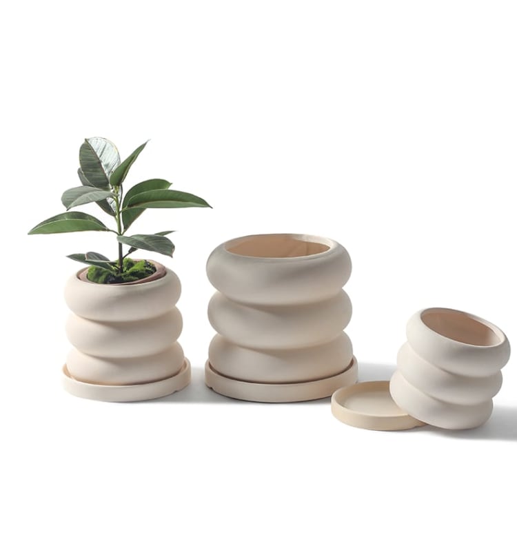 Donut - Plant Pot With Saucer In/Outdoor Beige