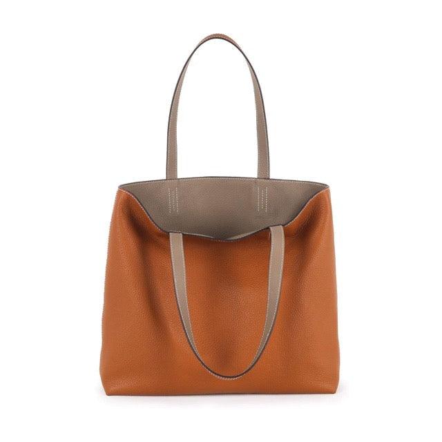 Double-sided Full Grain Cow Leather Large Capacity Tote Bag - www.zawearystocks.com