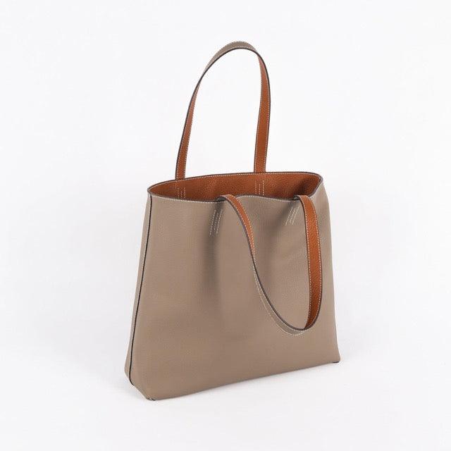 Double-sided Full Grain Cow Leather Large Capacity Tote Bag - www.zawearystocks.com