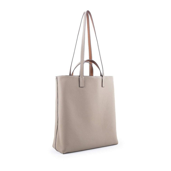 Gray & Brown Double-sided Full Grain Cow Leather Large Capacity Tote Bag | Handbag | Shoulder Bag - loliday.net