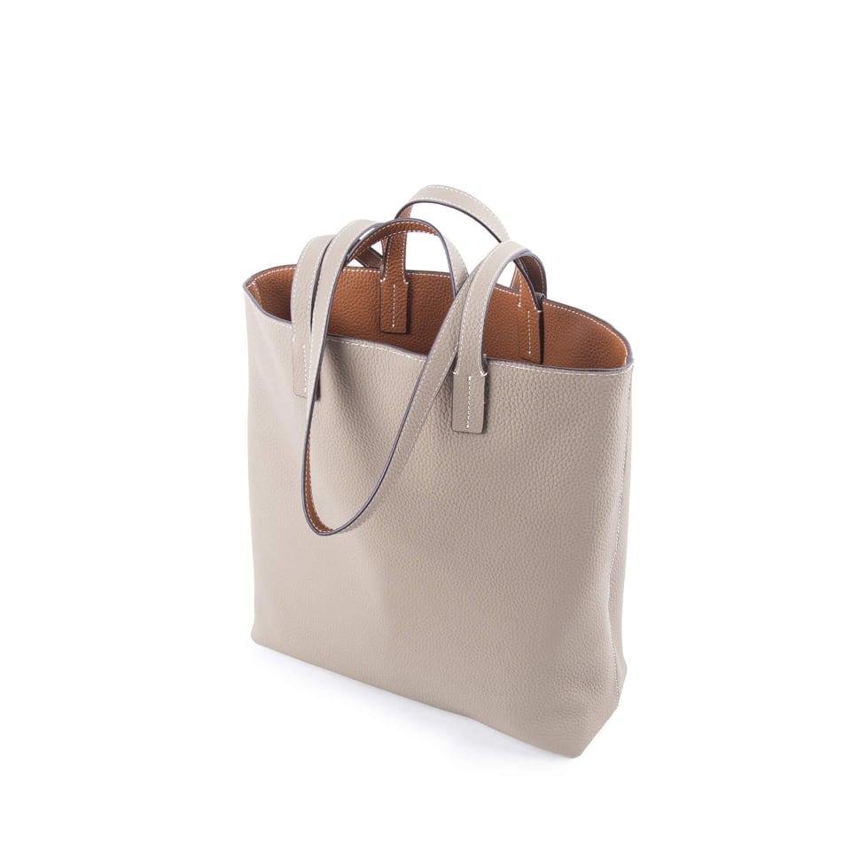 Gray & Brown Double-sided Full Grain Cow Leather Large Capacity Tote Bag | Handbag | Shoulder Bag - loliday.net