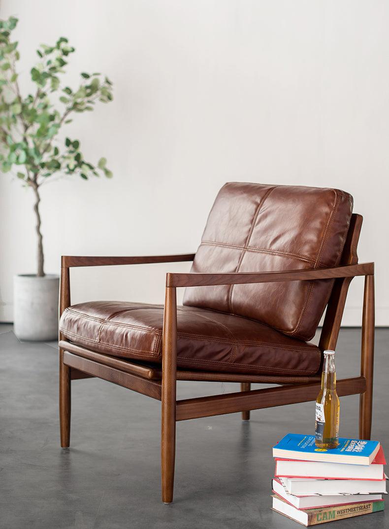 Hiroko - Solid Ash Wood & Leather Armchair ｜ Reading Chair - www.zawearystocks.com