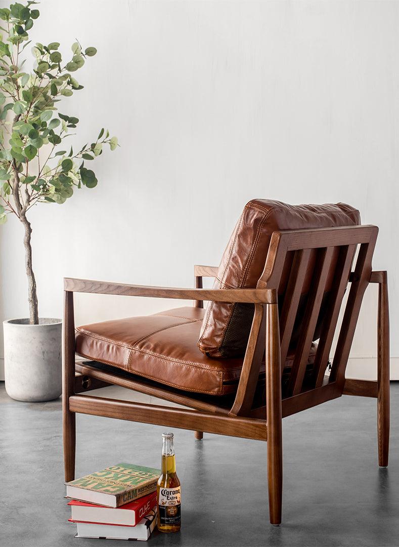 Hiroko - Solid Ash Wood & Leather Armchair ｜ Reading Chair - www.zawearystocks.com