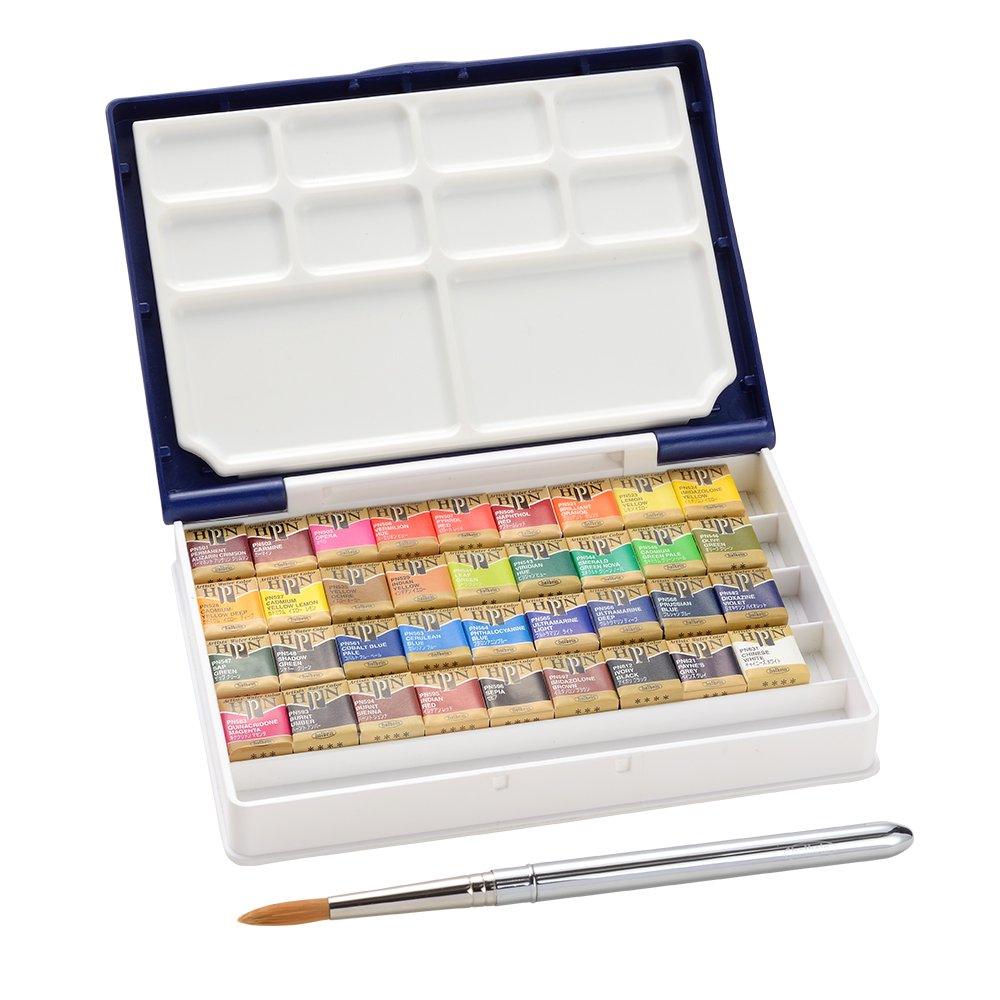 Holbein Artists' Watercolor Paint Half Pan Blue Palm Case 18-24-36 Colors Sets - www.zawearystocks.com