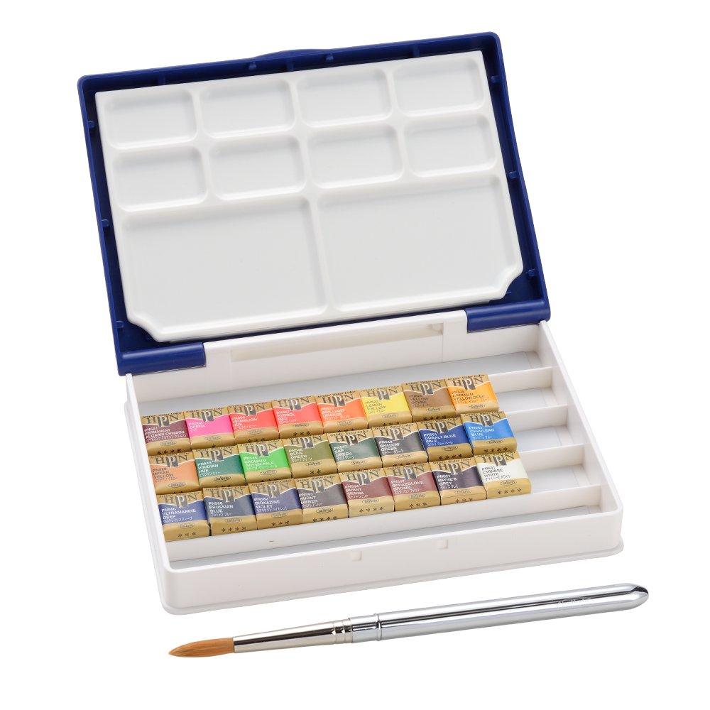 Holbein Artists' Watercolor Paint Half Pan Blue Palm Case 18-24-36 Colors Sets - www.zawearystocks.com