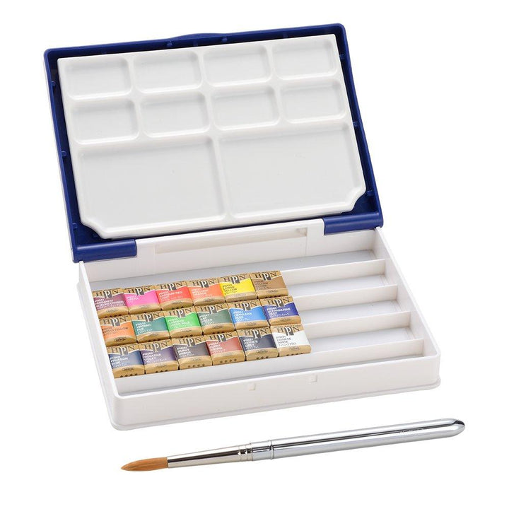 Holbein Artists' Watercolor Paint Half Pan Blue Palm Case 18-24-36 Colors Sets - www.zawearystocks.com