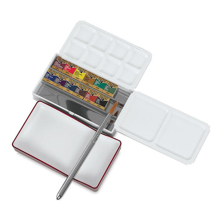 Holbein Artists' Watercolor Paint Half Pan Red Palm Case 12 Colors Set - www.zawearystocks.com