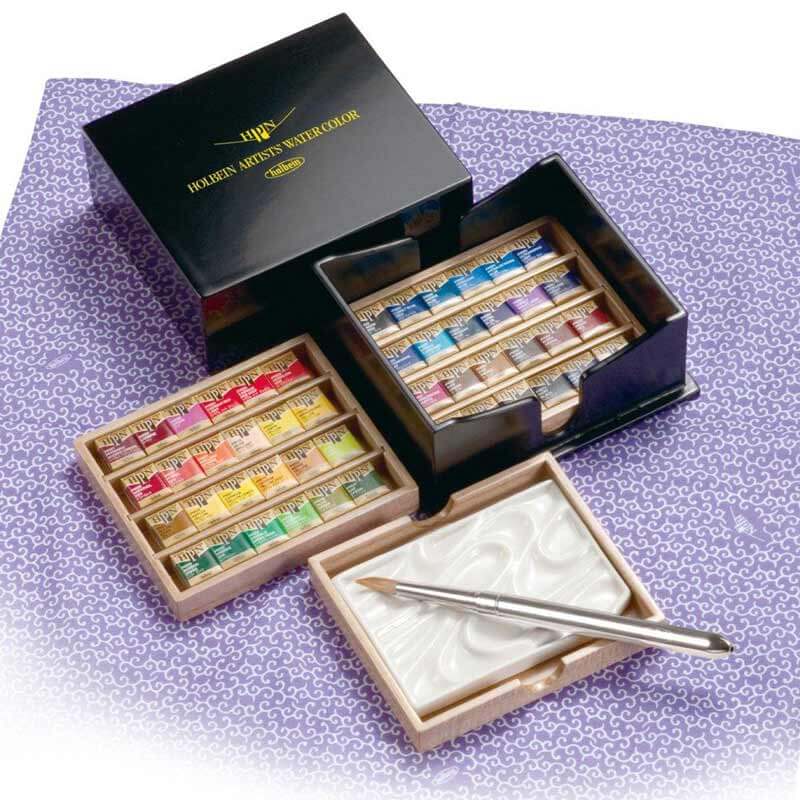 Holbein Artists' Watercolor Paint Half Pan Wooden Case 48 Colors Set - www.zawearystocks.com