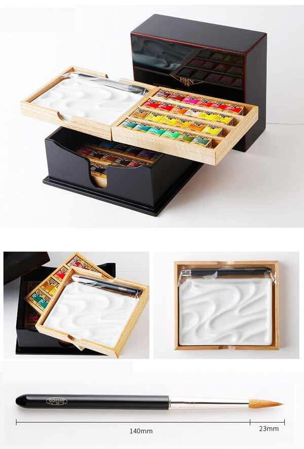 Holbein Artists' Watercolor Paint Half Pan Wooden Case 48 Colors Set - www.zawearystocks.com