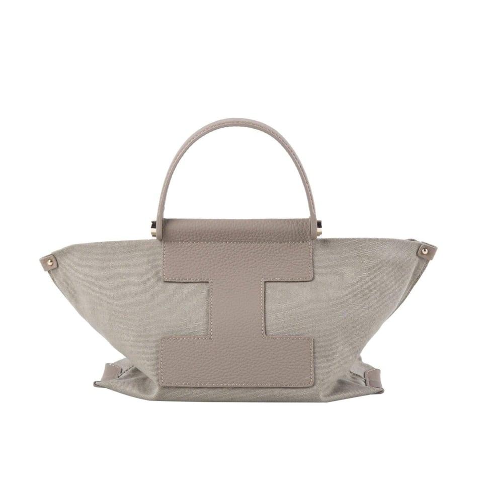 Khaki Full Grain Cow Leather & Grey-green Canvas Dumpling Bag | Tote Bag - www.zawearystocks.com