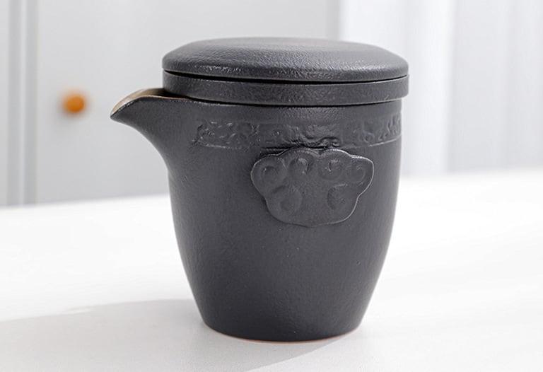 Portable Black Pottery Kung Fu Tea Set - One Pot Two Cups With Coaster - www.zawearystocks.com