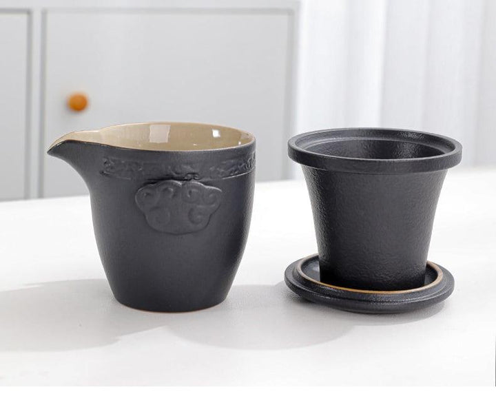 Portable Black Pottery Kung Fu Tea Set - One Pot Two Cups With Coaster - www.zawearystocks.com