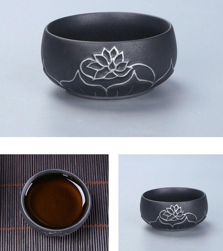 Portable Travel Hand Painted Lotus Stoneware Tea Set - 5pcs with Tea Tray - www.zawearystocks.com