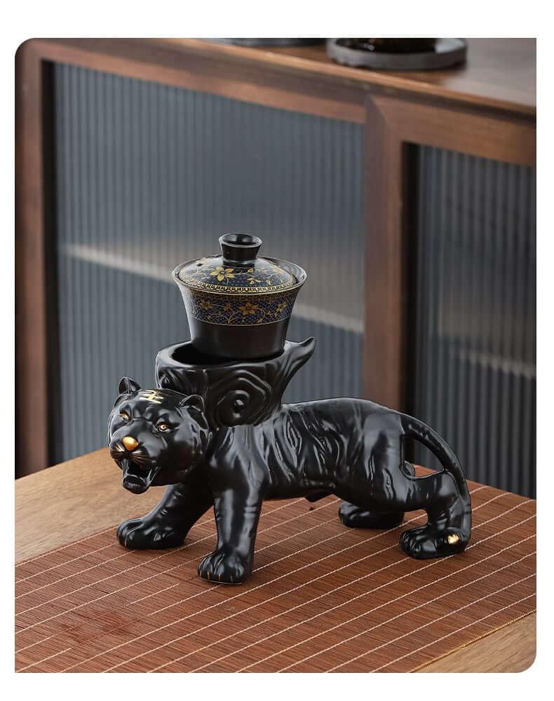 Semi Automatic Tiger Ceramic Kung Fu Tea Set - 9 pcs - www.zawearystocks.com