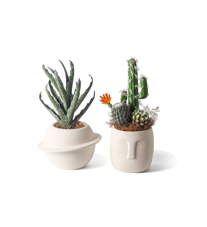 Pandora Set of 2 - Handmade Plant Pots In/Outdoor Beige