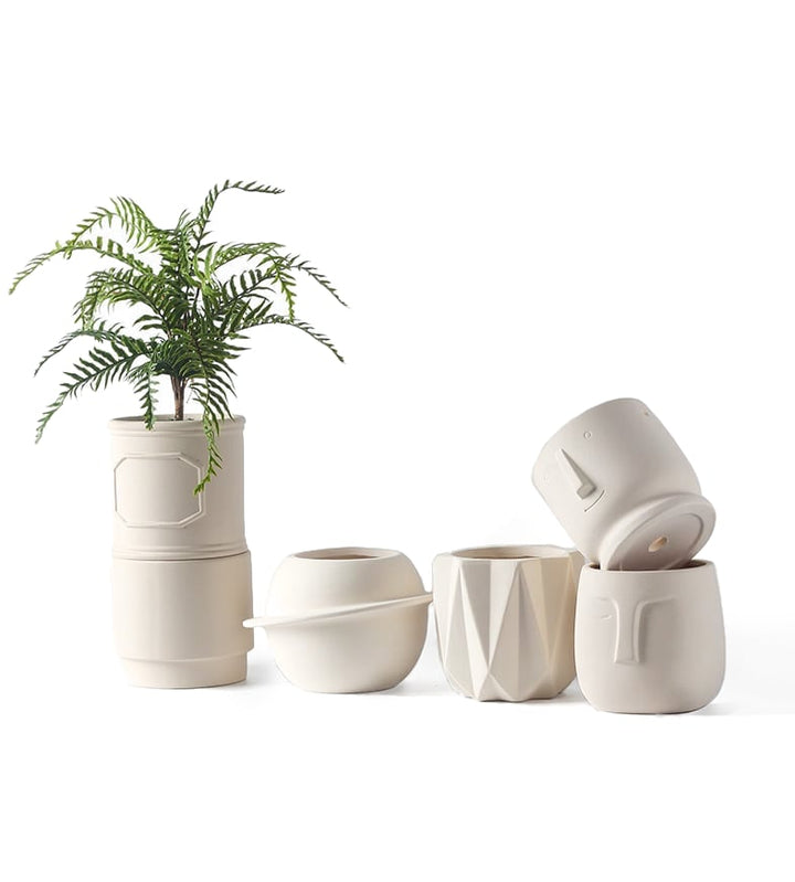 Pandora Set of 6 - Handmade Plant Pots In/Outdoor Beige