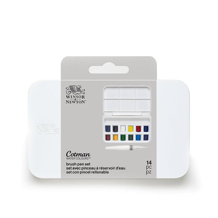 Winsor & Newton Cotman Watercolor Brush Pen Set- Box (135 mm x 85 mm x 24mm) Set of 12 Half Pans - Moku Park