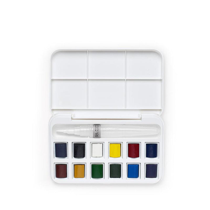 Winsor & Newton Cotman Watercolor Brush Pen Set- Box (135 mm x 85 mm x 24mm) Set of 12 Half Pans - Moku Park