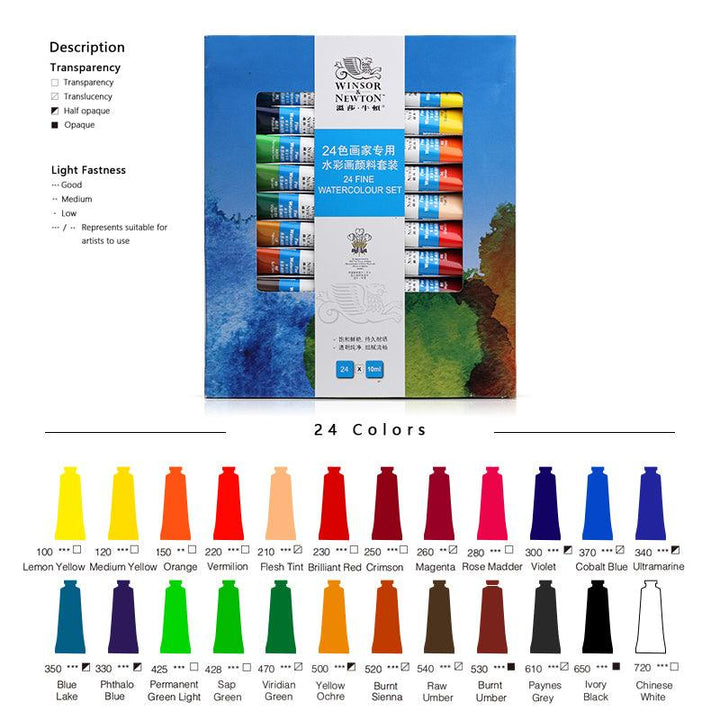 Winsor & Newton Fine Watercolor Paint Set- 0.34 oz (10 ml) - Moku Park